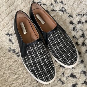 Halogen Slip On Plaid Fabric and Leather Shoes